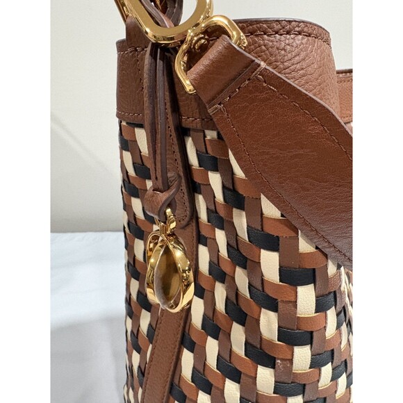 Fossil Jessie Leather Shoulder Bag Woven Colorway Brown/Black / Cream - Picture 15 of 15